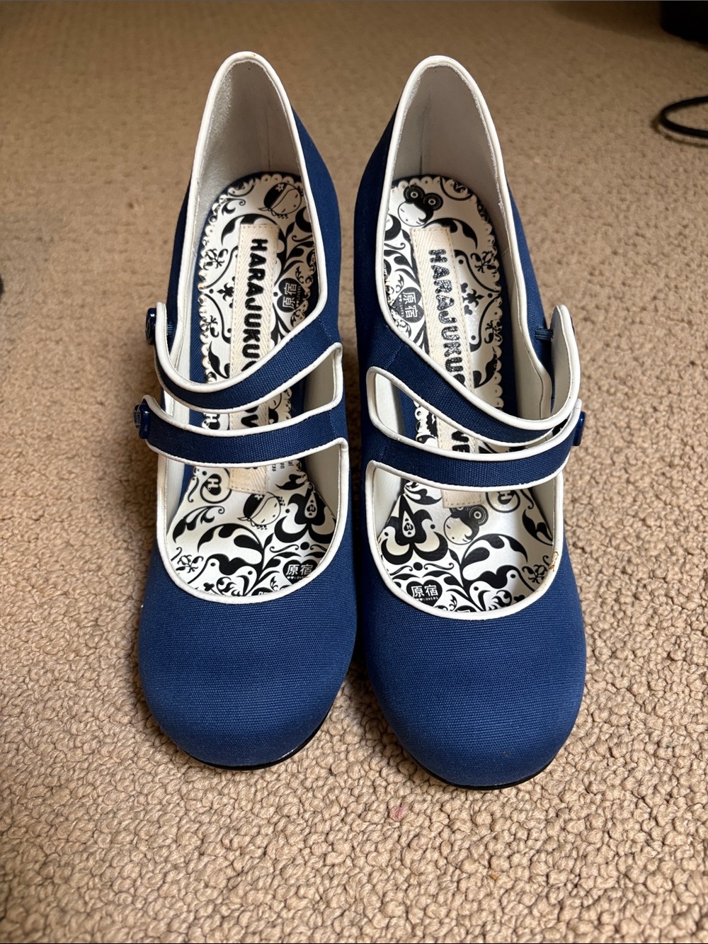 Harajuku Navy Mary Jane Heels with White Trim